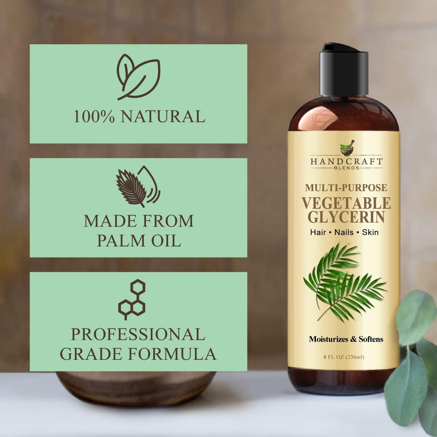 Vegetable Glycerin - 8 Fl Oz - 100% Pure and Natural - Premium Grade Oil for Skin, Hair, and Massage Blends