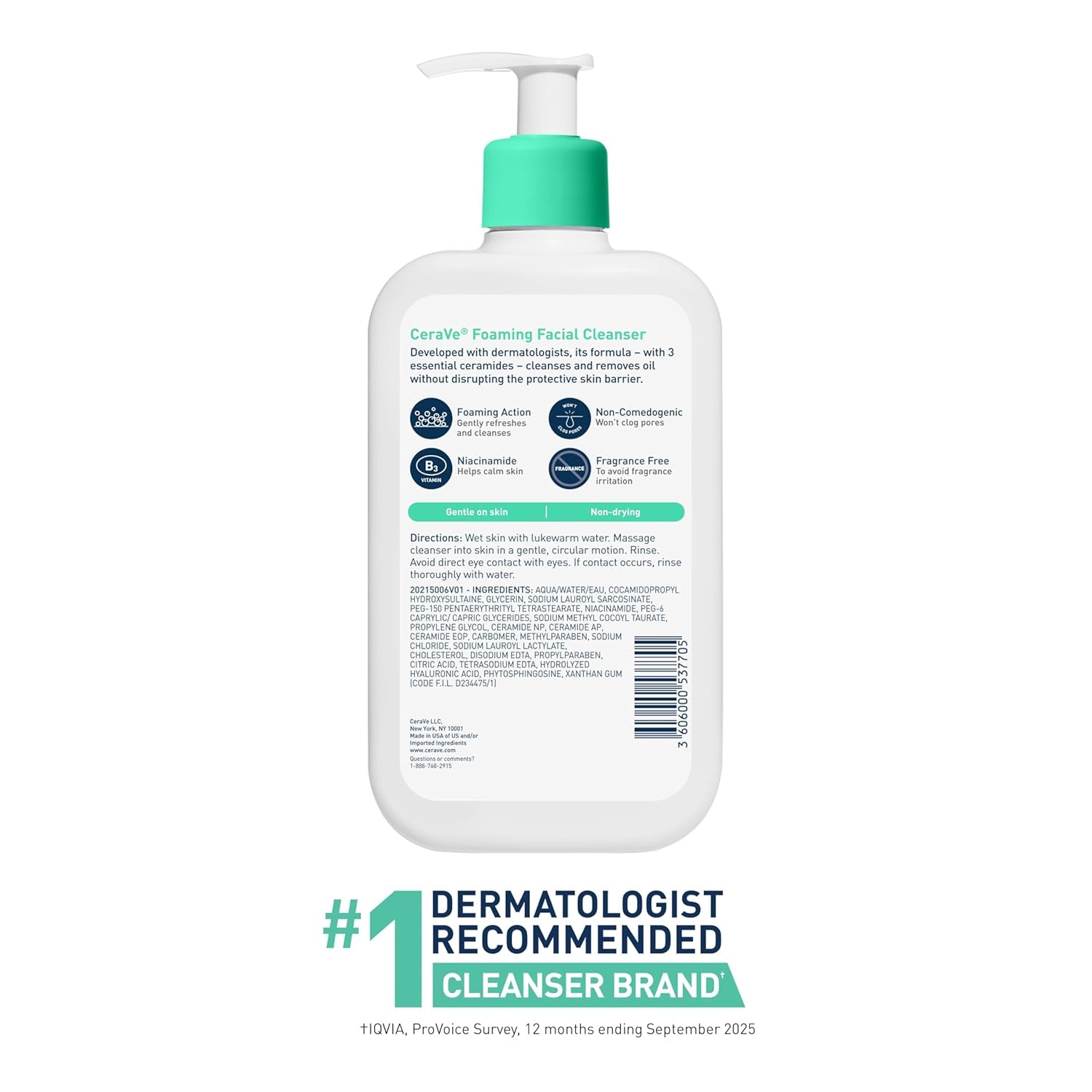 Foaming Facial Cleanser for Oily Skin with Hyaluronic Acid, Ceramides, and Niacinamide - Fragrance-Free and Non-Drying Oil Control Formula, 16 Fluid Ounces