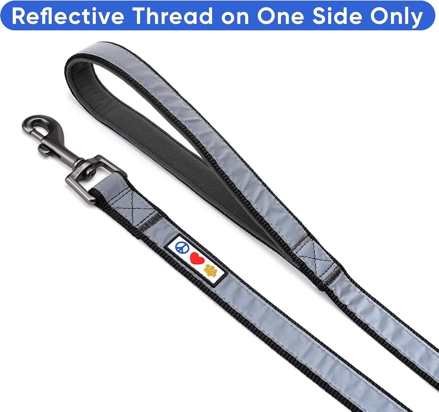 Customizable 6 Ft Black Dog Leash with Reflective Features and Padded Handle, Embroidered with Name and Phone Number