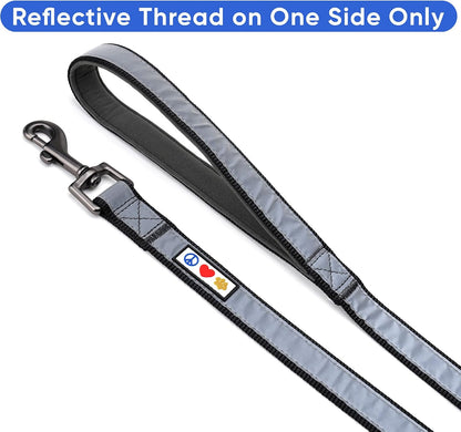 Customizable 6 Ft Black Dog Leash with Reflective Features and Padded Handle, Embroidered with Name and Phone Number