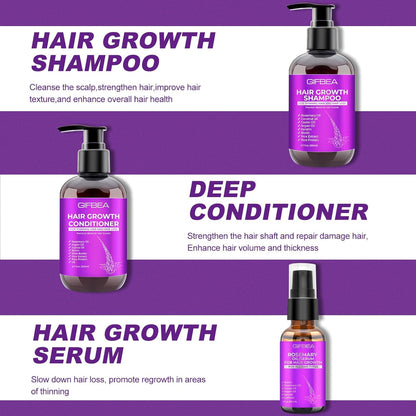 Hair Growth Shampoo and Conditioner Duo Enriched with Rosemary, Biotin, Argan, and Castor Oils for Thinning, Damaged, and Curly Hair