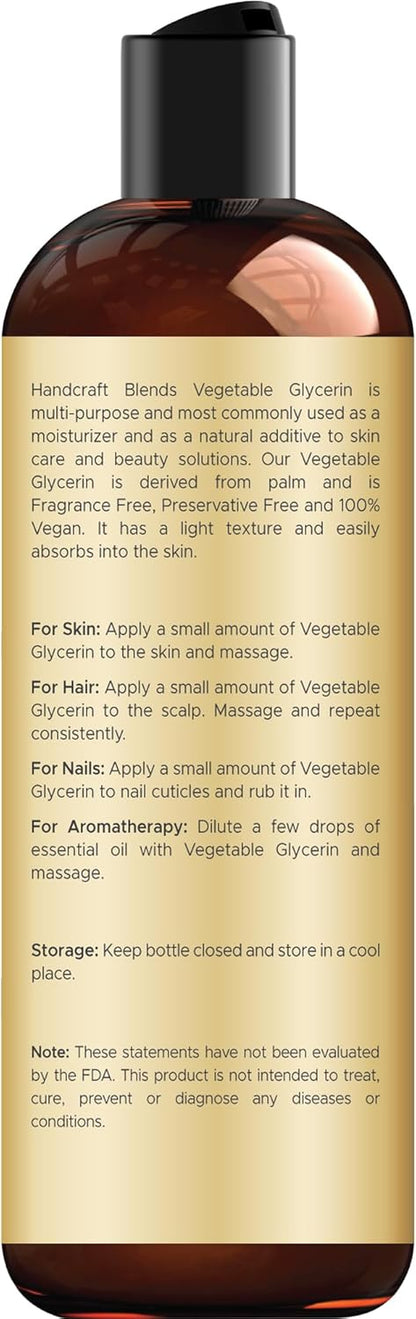 Vegetable Glycerin - 8 Fl Oz - 100% Pure and Natural - Premium Grade Oil for Skin, Hair, and Massage Blends