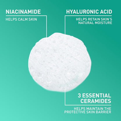 Foaming Facial Cleanser for Oily Skin with Hyaluronic Acid, Ceramides, and Niacinamide - Fragrance-Free and Non-Drying Oil Control Formula, 16 Fluid Ounces