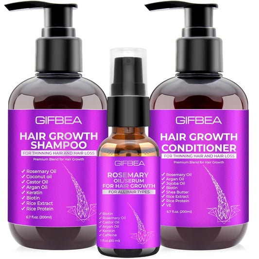 Hair Growth Shampoo and Conditioner Duo Enriched with Rosemary, Biotin, Argan, and Castor Oils for Thinning, Damaged, and Curly Hair