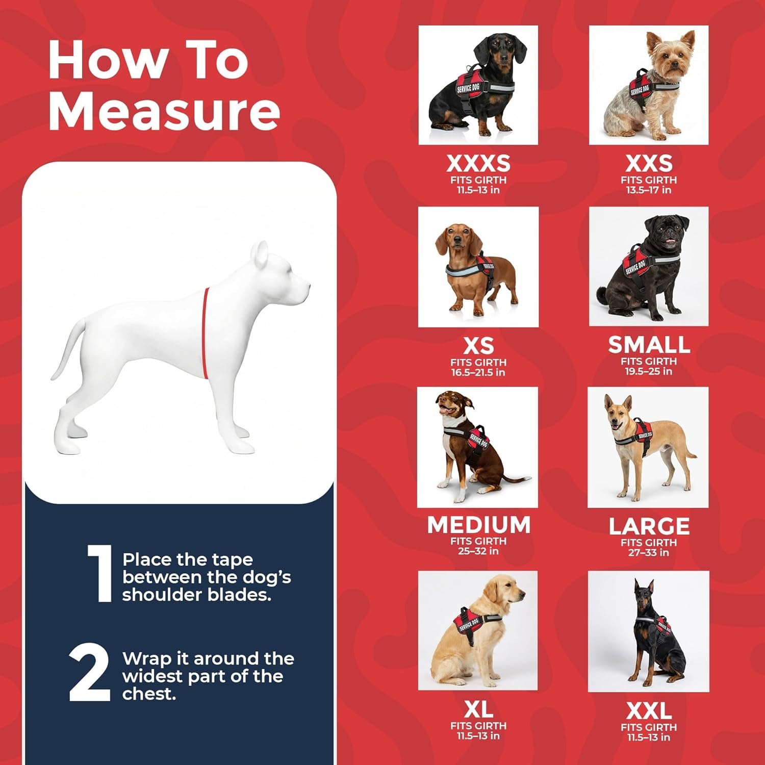 Service Dog Vest Harness - Durable Adjustable Vest with Reflective Straps, Removable Patches, 50 ADA Cards, Handle & D-Ring for Travel and Daily Use (Bright Red, XL 30"-39")
