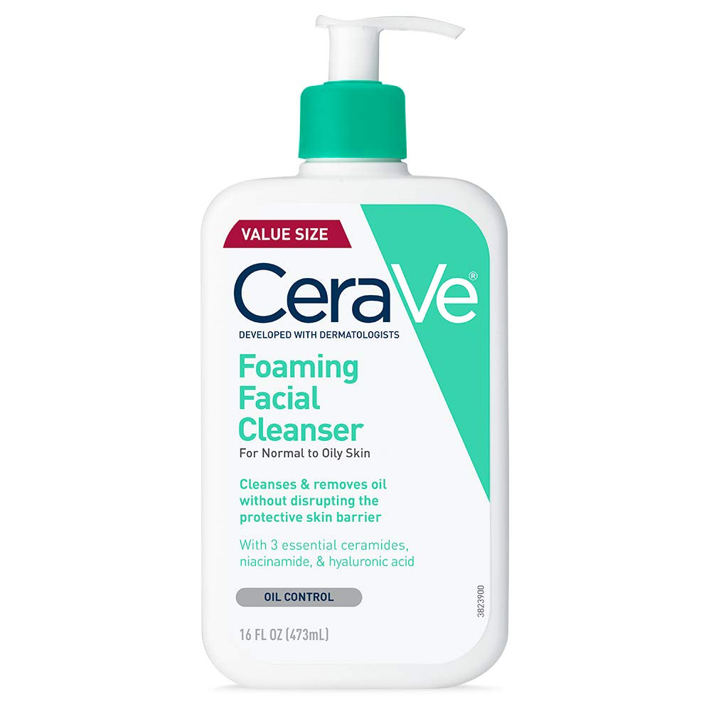 Foaming Facial Cleanser for Oily Skin with Hyaluronic Acid, Ceramides, and Niacinamide - Fragrance-Free and Non-Drying Oil Control Formula, 16 Fluid Ounces