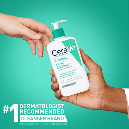 Foaming Facial Cleanser for Oily Skin with Hyaluronic Acid, Ceramides, and Niacinamide - Fragrance-Free and Non-Drying Oil Control Formula, 16 Fluid Ounces