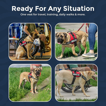 Service Dog Vest Harness - Durable Adjustable Vest with Reflective Straps, Removable Patches, 50 ADA Cards, Handle & D-Ring for Travel and Daily Use (Bright Red, XL 30"-39")