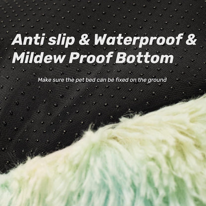 Anti-Anxiety Round Fluffy Plush Faux Fur Washable Pet Bed for Dogs and Cats, Joint Relief and Sleep Improvement, Available in 20", 24", and 27" Sizes (27", White)