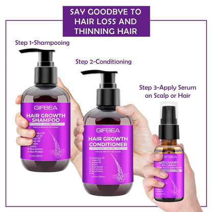 Hair Growth Shampoo and Conditioner Duo Enriched with Rosemary, Biotin, Argan, and Castor Oils for Thinning, Damaged, and Curly Hair