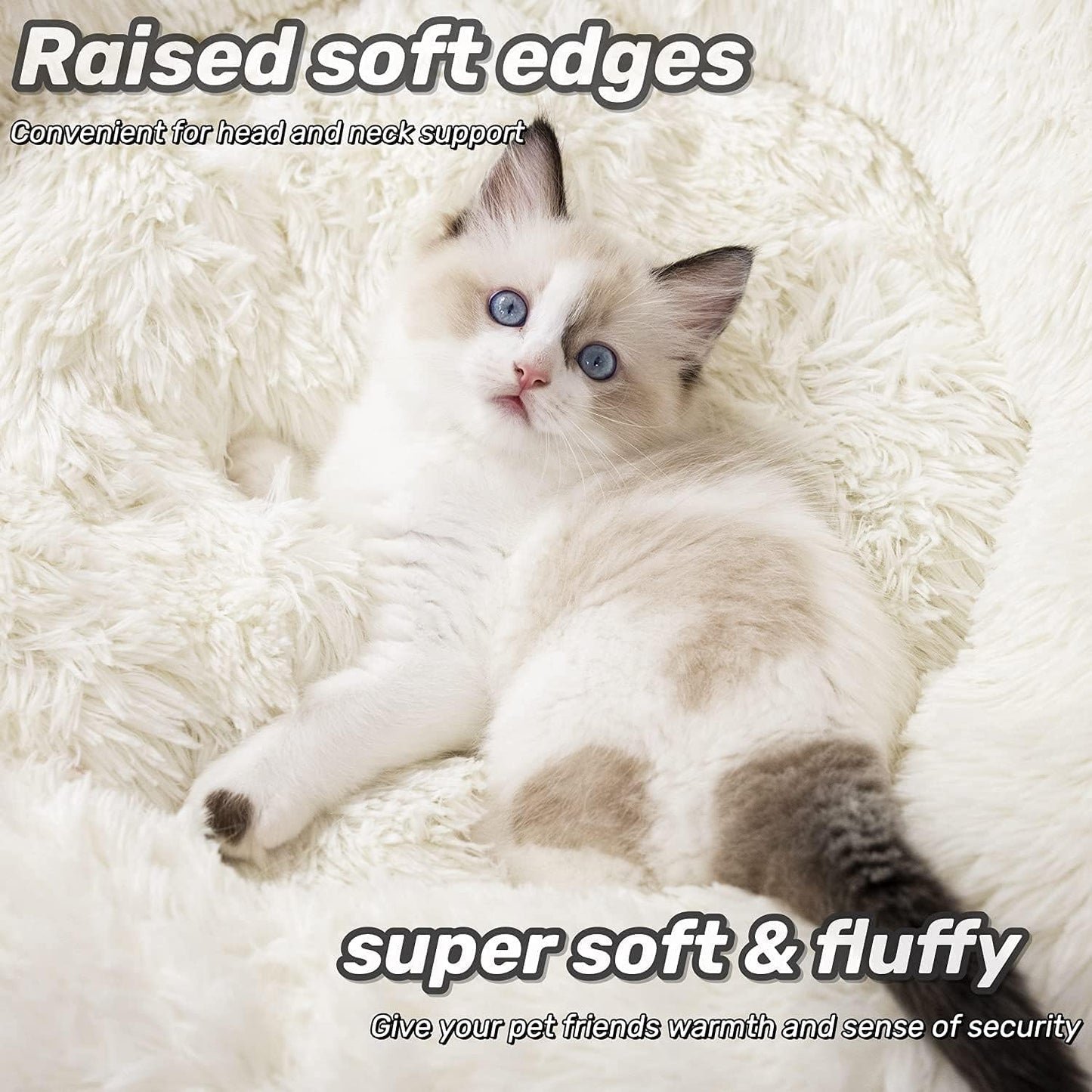Anti-Anxiety Round Fluffy Plush Faux Fur Washable Pet Bed for Dogs and Cats, Joint Relief and Sleep Improvement, Available in 20", 24", and 27" Sizes (27", White)