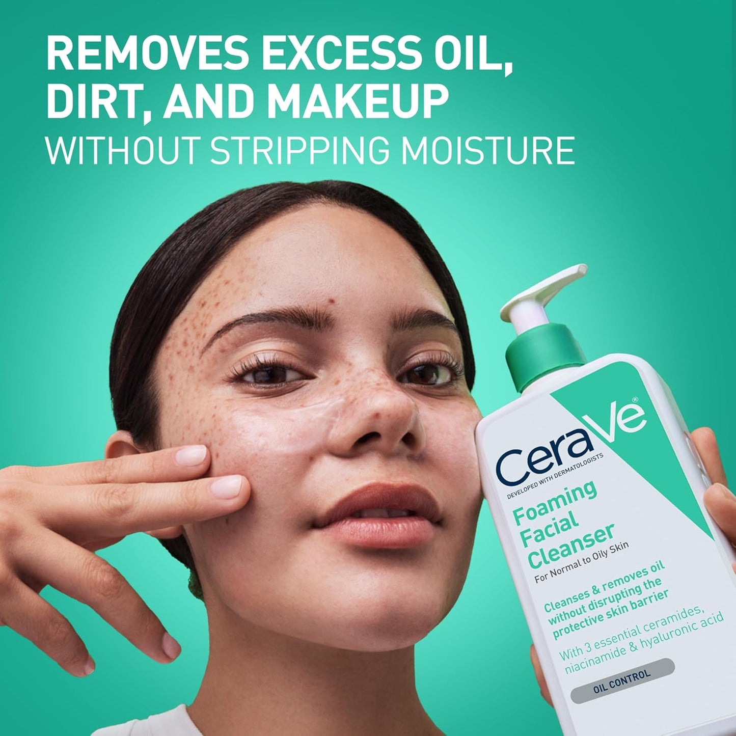 Foaming Facial Cleanser for Oily Skin with Hyaluronic Acid, Ceramides, and Niacinamide - Fragrance-Free and Non-Drying Oil Control Formula, 16 Fluid Ounces